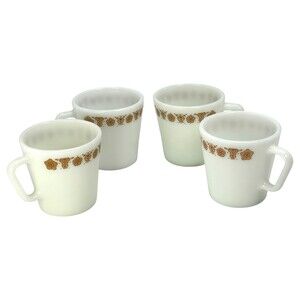 Pyrex Coffee Mug Cup Corning NY USA MCM VTG Pattern Butterfly Gold Set of 4